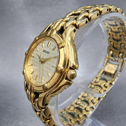 VTG Seiko Watch Women 23mm Champagne Dial Gold Tone Round 1N010019 New Battery1