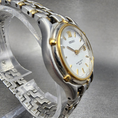 Seiko Watch Women 26mm White Dial Two Tone Date Round 7n820599 New Battery A1233