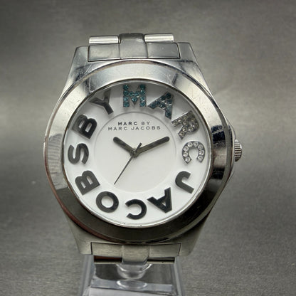 Marc Jacobs Rivera Watch Men 41mm White Dial Steel Round MBM3136 New Battery0
