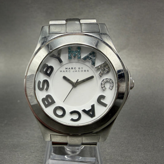 Marc Jacobs Rivera Watch Men 41mm White Dial Steel Round MBM3136 New Battery0