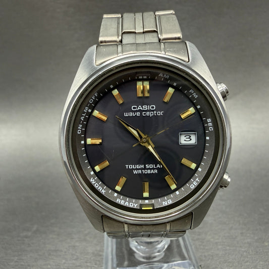 Casio Waveceptor Watch Men 39mm Gray Dial Steel Date Solar WVQ-110DJ Runs0