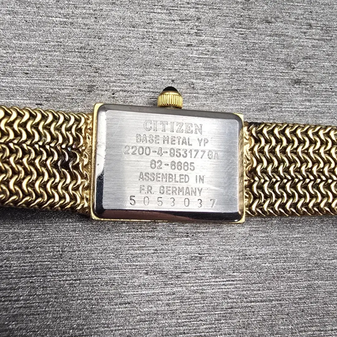 Citizen CQ Tank Watch Women 12mm Black Dial Gold Tone Rectangle Mesh band NewBat10