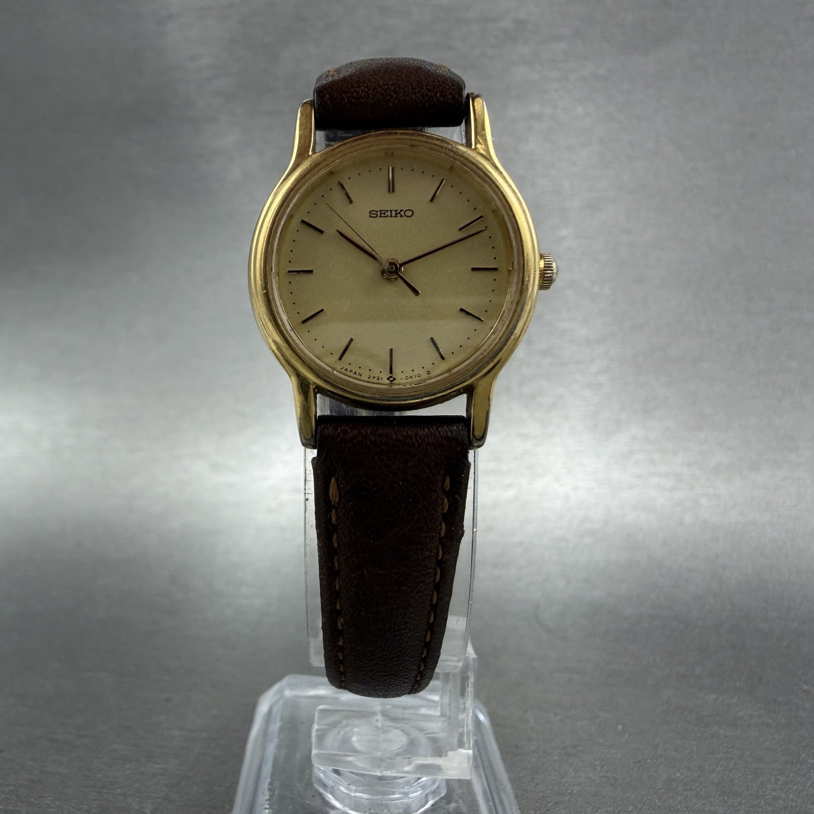 Seiko Watch Women 23mm Champagne Dial Gold Tone Round 2p21-0a9a New Battery5