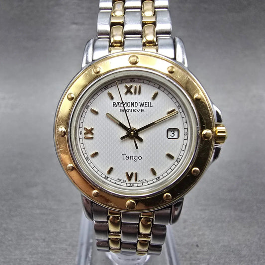 Raymond Weil Tango Watch Women 28mm White Dial Two Tone Date Round 5360 New BatJ0