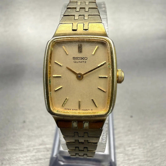 Seiko Watch Women 18mm Champagne Dial Gold Tone Rectangle 4700-3019 New Battery0