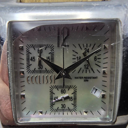 Ecclissi chronograph Watch Women 30mm MOP Dial Silver Tone Rectangle New Battery1