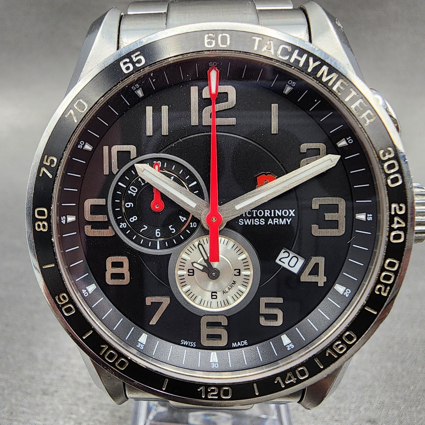 Victorinox Swiss Army XLS Chronograph Watch Men 45mm Black Dial Steel Date Alarm1
