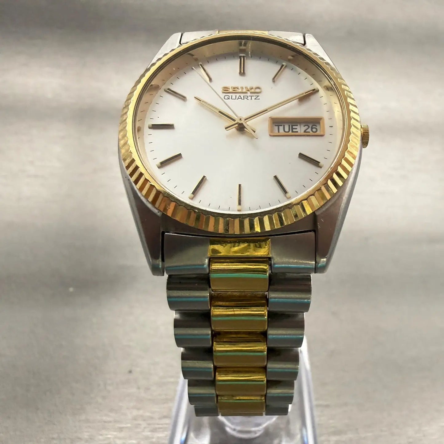Seiko President Watch Men 36mm Silver Dial Two Tone Daydate 7N43-8110 New Batt5