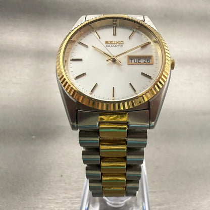 Seiko President Watch Men 36mm Silver Dial Two Tone Daydate 7N43-8110 New Batt5