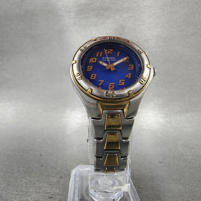 Fossil Blue Dive Watch Women 29mm Blue Dial Two Tone AM3951 New Battery5