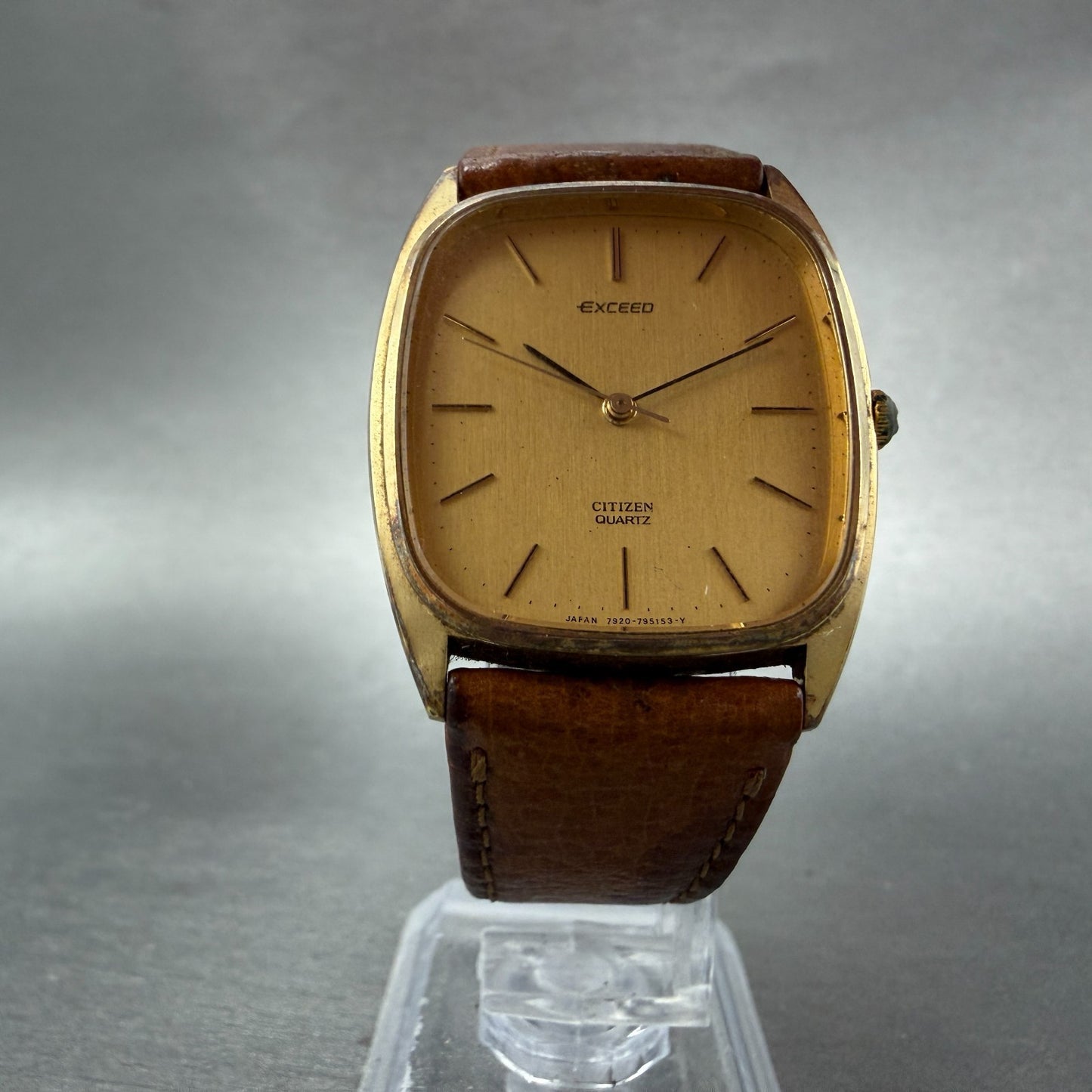 Citizen Exceed Watch Men 29mm Gold Dial Gold Tone Oval 4-795202 New Battery5