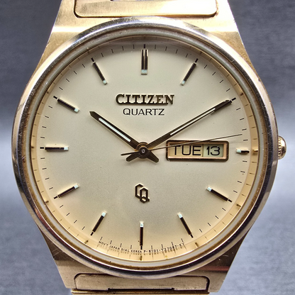 Citizen CQ Watch Men 35mm Champagne Dial Gold Tone Daydate 6101-915071 New Batt1