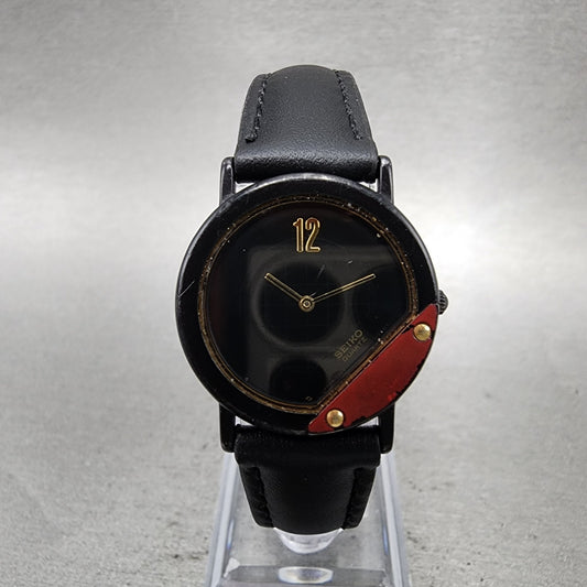 Seiko Watch Women 25mm Black Dial Black Tone Round 73206200 New Battery0