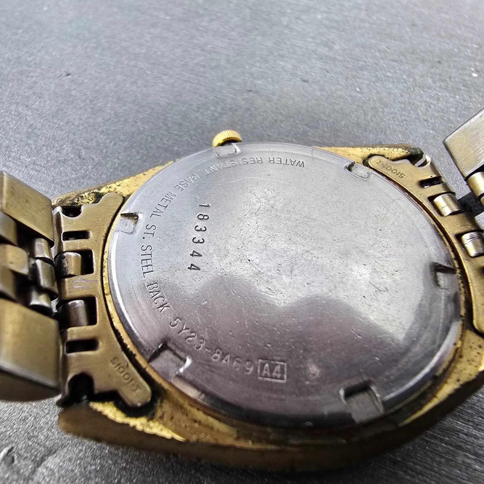 Seiko SQ President Watch Men 36mm Gold Dial Gold Daydate 5Y23-8A60 Round PARTS B10
