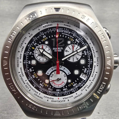 Swatch Irony Chrono Get Fly XL Watch Men Black Dial Steel READ!! YOS414G NewBat2
