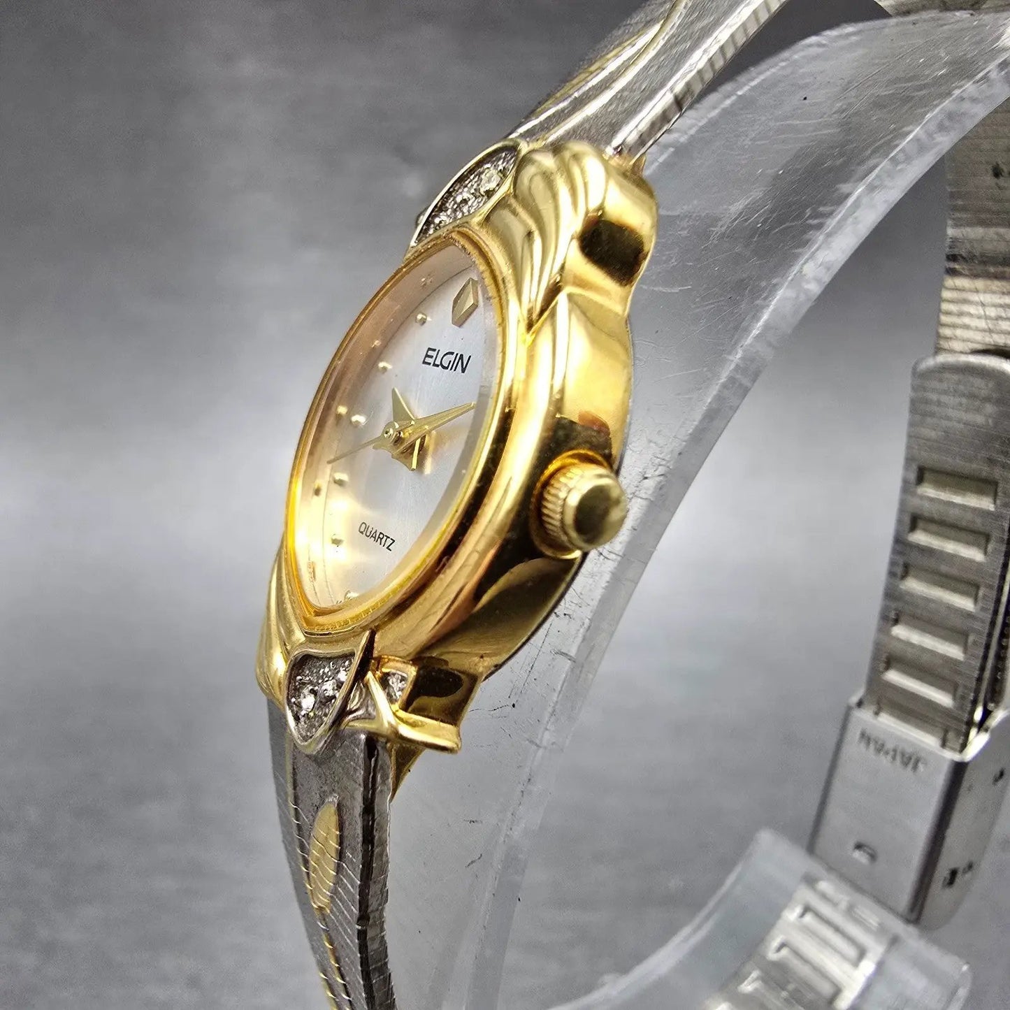 Elgin Watch Women 17mm Silver Dial Two Tone Oval Leafs EK909-007 New Battery3