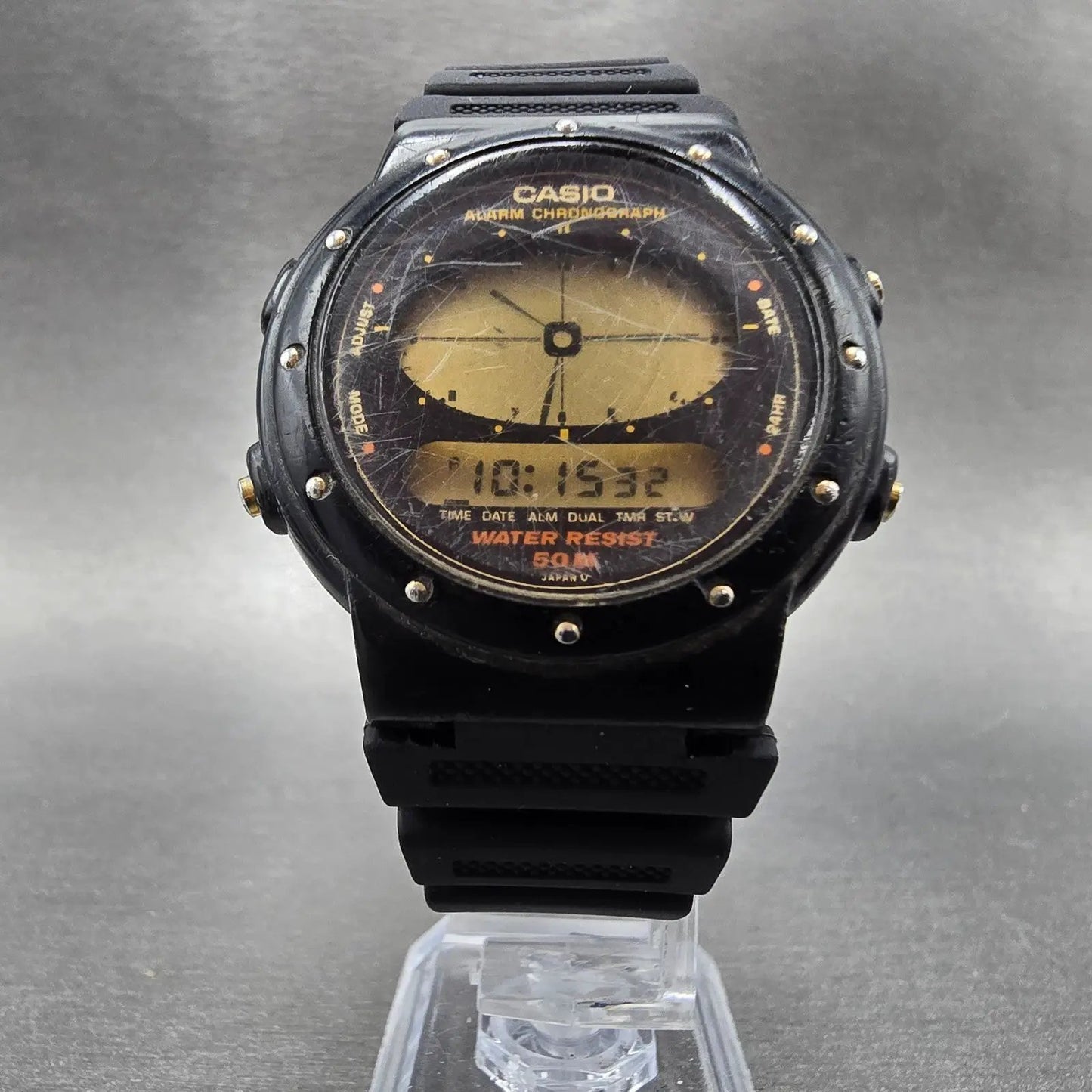 Casio AE-30W Watch Men 38mm Black Alarm Chronograph Round New battery VTG5