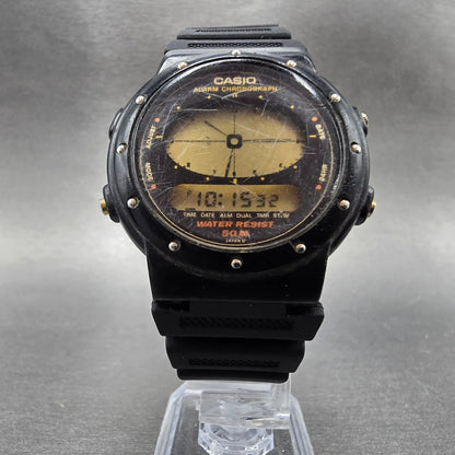 Casio AE-30W Watch Men 38mm Black Alarm Chronograph Round New battery VTG5