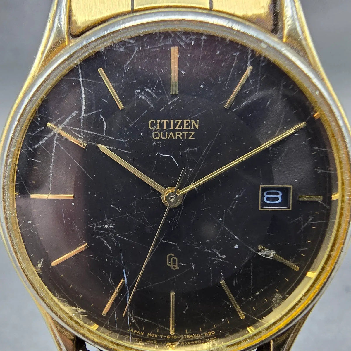 Citizen Watch Men 34mm Black Dial Gold Date Round 6110-S28146  VTG PARTS JP2