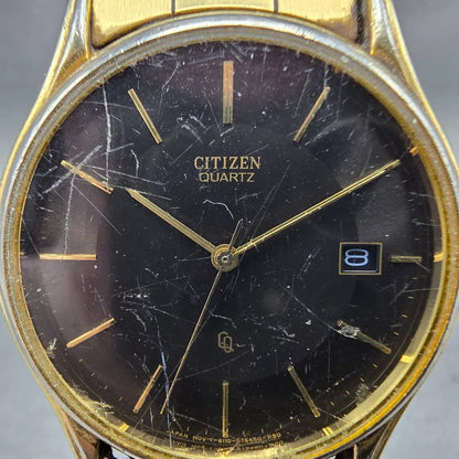 Citizen Watch Men 34mm Black Dial Gold Date Round 6110-S28146  VTG PARTS JP2