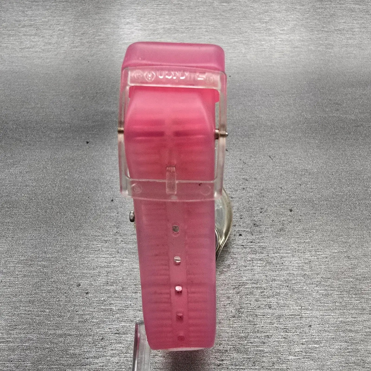 Swatch Pink Candy Watch Women 34mm White Dial Clear Case Round GE177 New Battery7