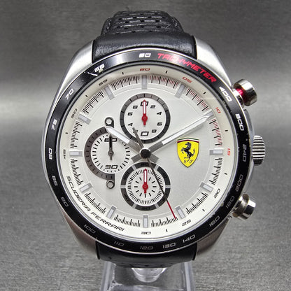 Ferrari Speedracer Chronograph Watch Men 47mm White Dial Steel Round New Battery0
