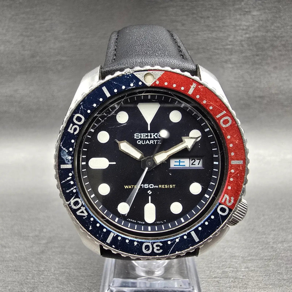 Seiko Diver Watch Men 42mm Black Dial Silver Daydate Pepsi 7548-700B New Battery1