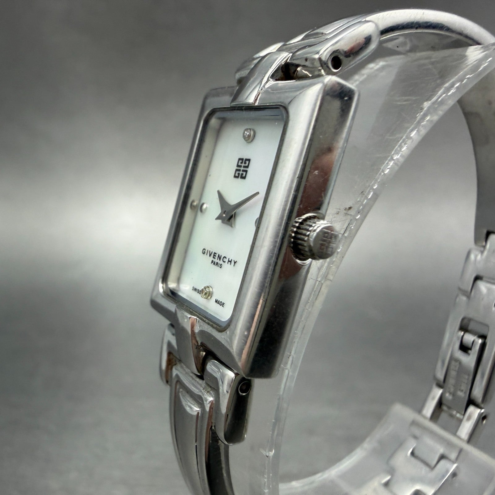 Givenchy Tank Watch Women 17mm MOP Dial Silver Tone Rectangle New Battery2