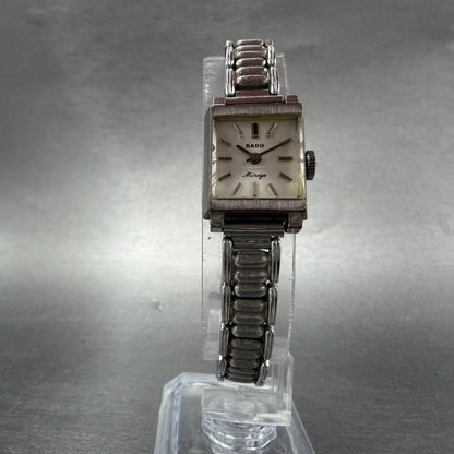 Rado Mirage Watch Women 16mm White Dial Silver Tone Rectangle Manual Wind Run5