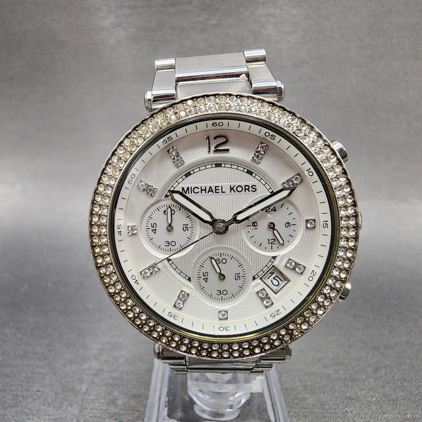 Michael kors Parker Chronograph Watch Women 39mm White Dial Steel Date New Batt0