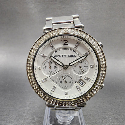 Michael kors Parker Chronograph Watch Women 39mm White Dial Steel Date New Batt0