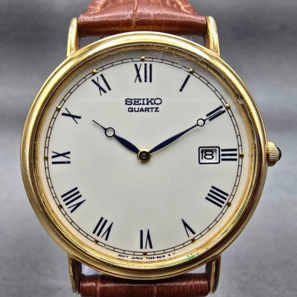 Seiko Watch Men 34mm Ivory Dial Gold Tone Date Round 7N29-8A09 New Battery LP1