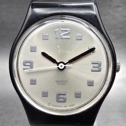 Swatch Chessboard Watch Women 25mm Silver Dial Black Case Round LB160 New Batt21