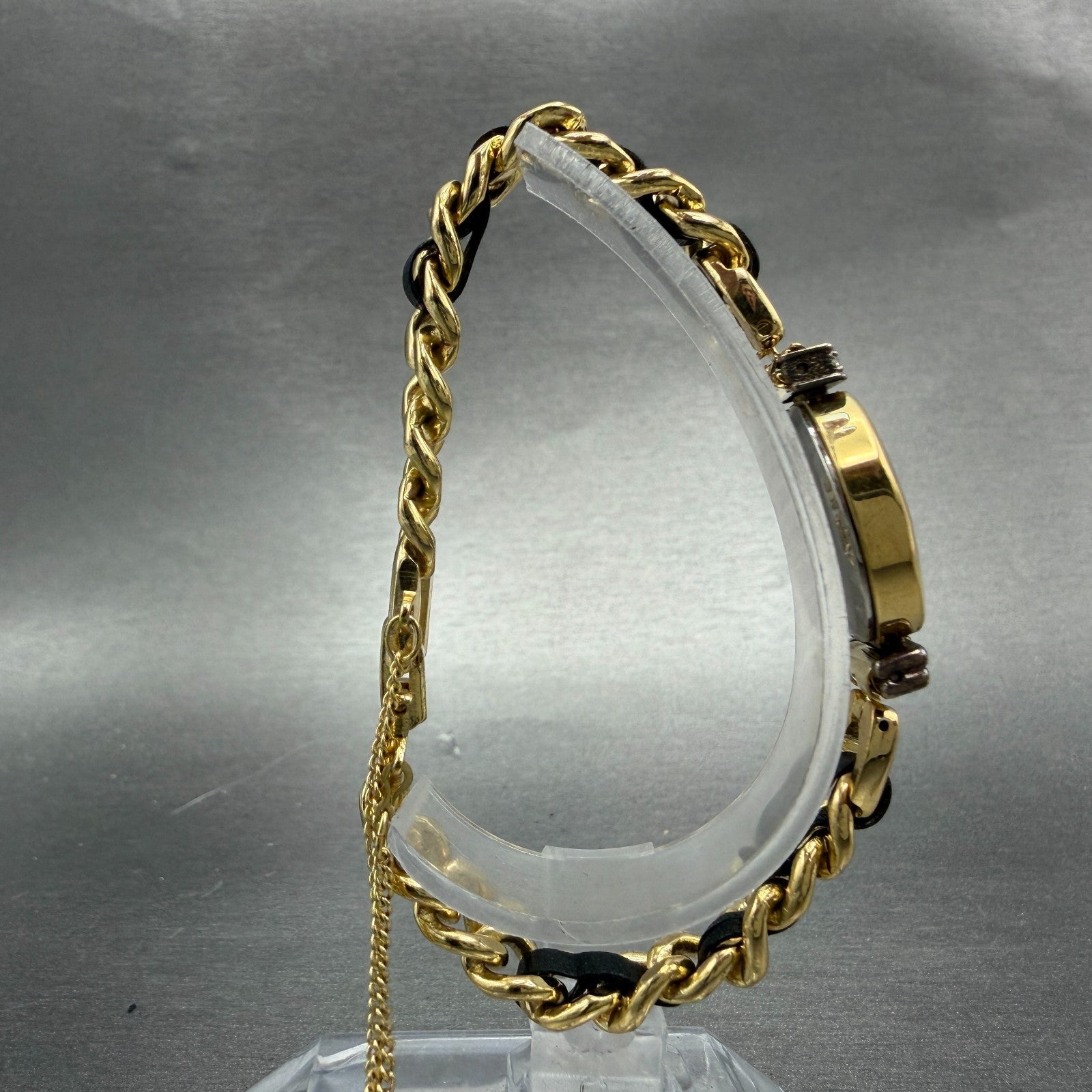 Seiko Watch Women 20mm Black Dial Gold Tone Octagon 1221-5130 New Battery VTG8