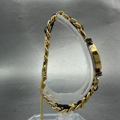 Seiko Watch Women 20mm Black Dial Gold Tone Octagon 1221-5130 New Battery VTG8