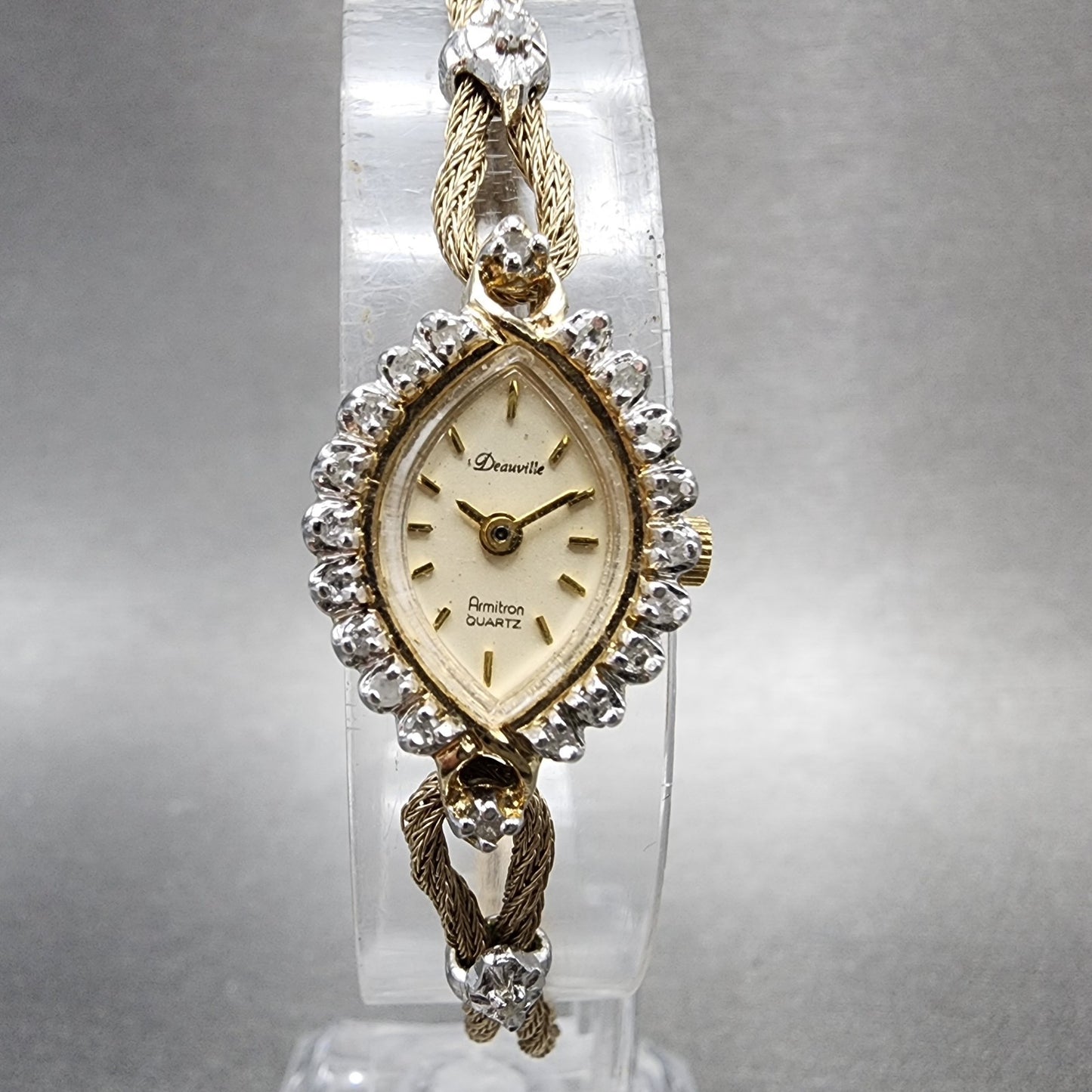 Armitron Deauvillw Watch Women 14mm Cream Dial Gold Tone Diamond Bezel READ PART0