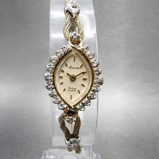 Armitron Deauvillw Watch Women 14mm Cream Dial Gold Tone Diamond Bezel READ PART0