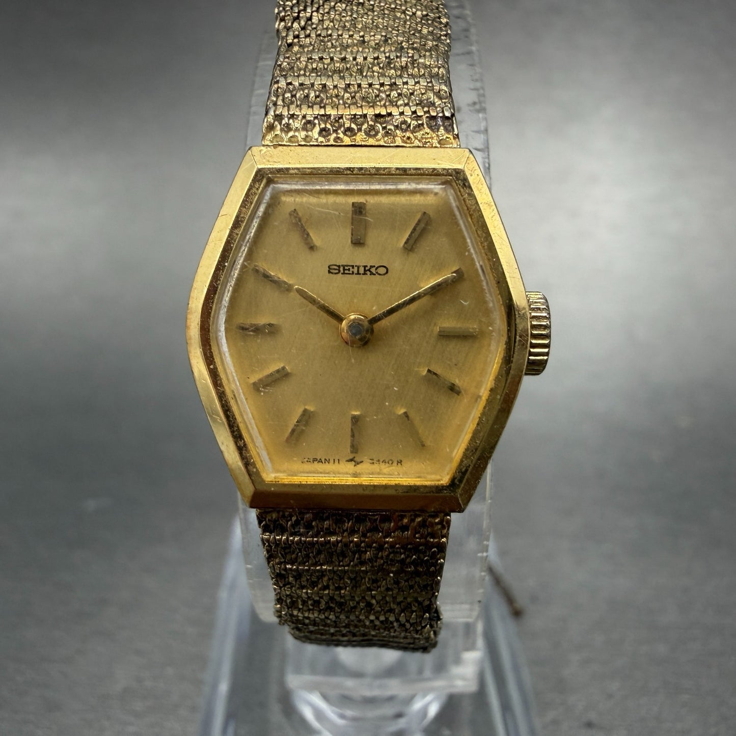 Seiko Watch Women 16mm Champagne Dial Gold Tone Manual Hexagon 11-5199 Runs HJ60