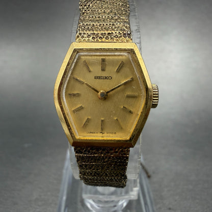 Seiko Watch Women 16mm Champagne Dial Gold Tone Manual Hexagon 11-5199 Runs HJ60