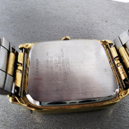 Seiko Spirit Tank Watch Men 27mm Gold Dial Gold Tone Rectangle 5E315B50 New Bat9