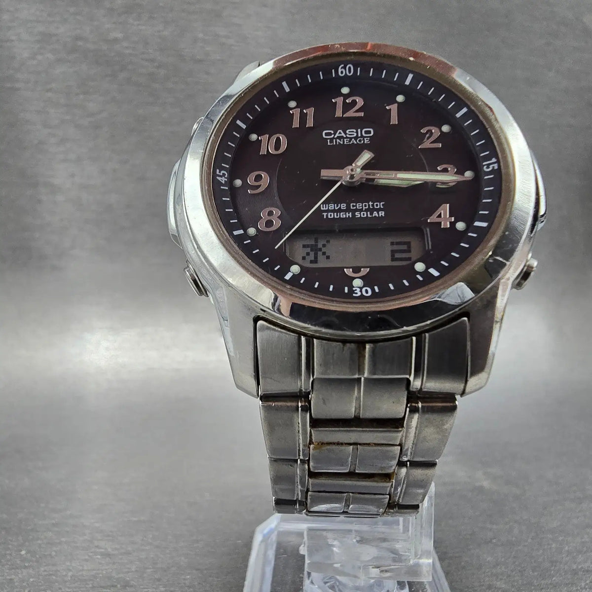 Casio Lineage LCW-100 Watch Men 41mm Black Dial Steel READ!!! Alarm Chrono Solar5