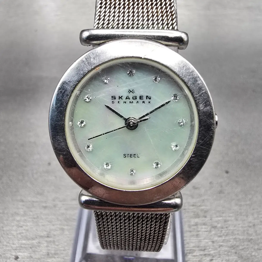 Skagen Watch Women 25mm MOP Dial Silver Tone Round 107SSSMPD New Battery Mesh0