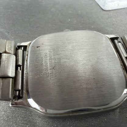 Seiko Watch Men 30mm Silver Dial Silver Tone Square 6431-5050 New Battery9