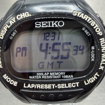 Seiko Super Runner Digital Watch Men 46mm Black Alarm Chrono S670-00A0 New Batt1