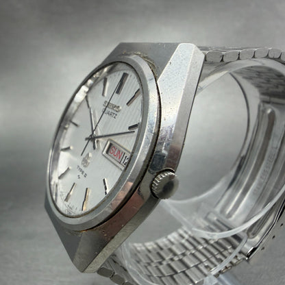 Seiko Type II Watch Men 35mm Silver Dial Silver Tone Daydate 7123-8100 New Batt32