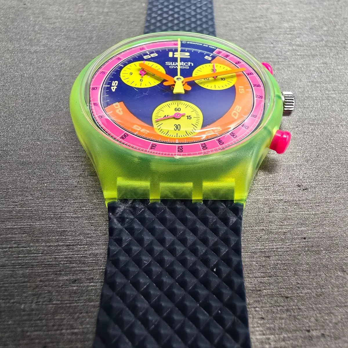 Swatch Chrono Grand Prix Watch Men 37mm Blue Dial Yellow Case SCJ101 New Battery6