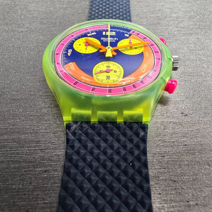 Swatch Chrono Grand Prix Watch Men 37mm Blue Dial Yellow Case SCJ101 New Battery6