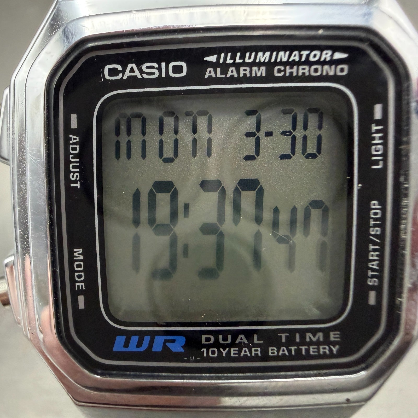 Casio Iluminator Digital Watch Men 34mm Silver Tone Alarm Chrono A178W New Batt1