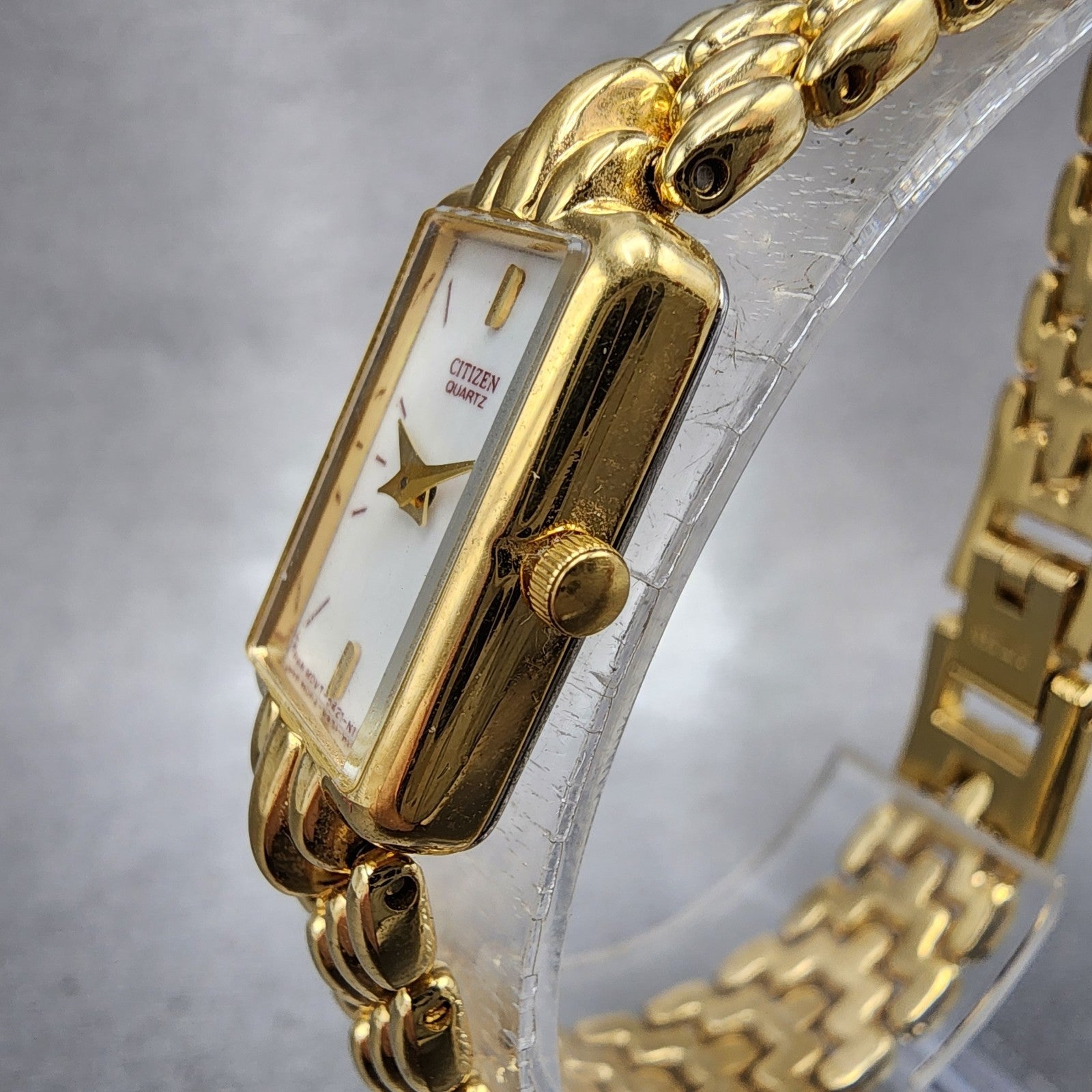 Citizen Tank Watch Women 13mm MOP Dial Gold Tone Rectangle 5421S036505 New Batt2