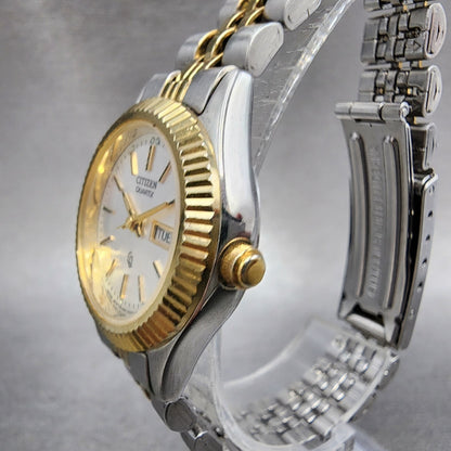 Citizen CQ Watch Women 25mm Silver Dial Two Tone Daydate 1002r15119 New Battery2